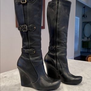 Via Spiga Black Leather Wedge Boots- 8 1/2